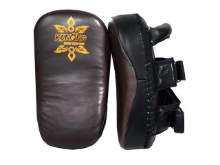 Kanong Professional gebogene Kick Paos für Muay Thai: Braun/Schwarz (Rindsleder)