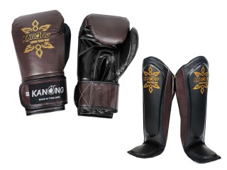 Kanong Boxhandschuhe + Schienbeinschutz aus Leder : Schwarz/Braun
