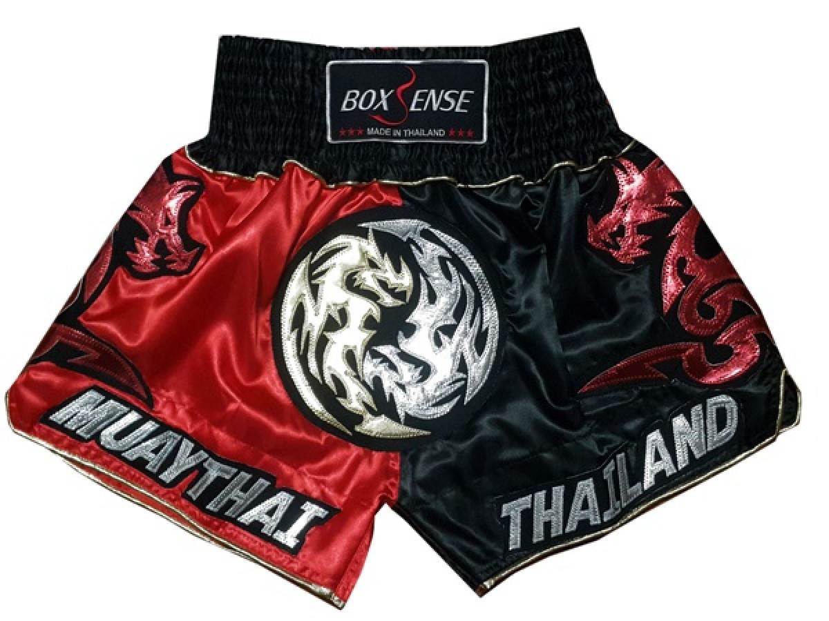 Boxsense Muay Thai shorts - Thaiboxhosen : BXS-003-Rot-Schwarz