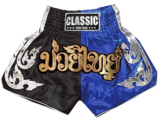 Classic Muay Thai hose  : CLS-015-Schwarz-Blau