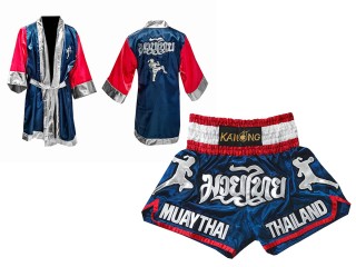 Kundenspezifische Boxermantel +Thaiboxhosen : Set 133 Marine