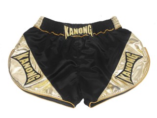 Kanong Frauen Retro Muay Thai shorts - Thaiboxhosen : KNSRTO-201-Schwarz-Gold