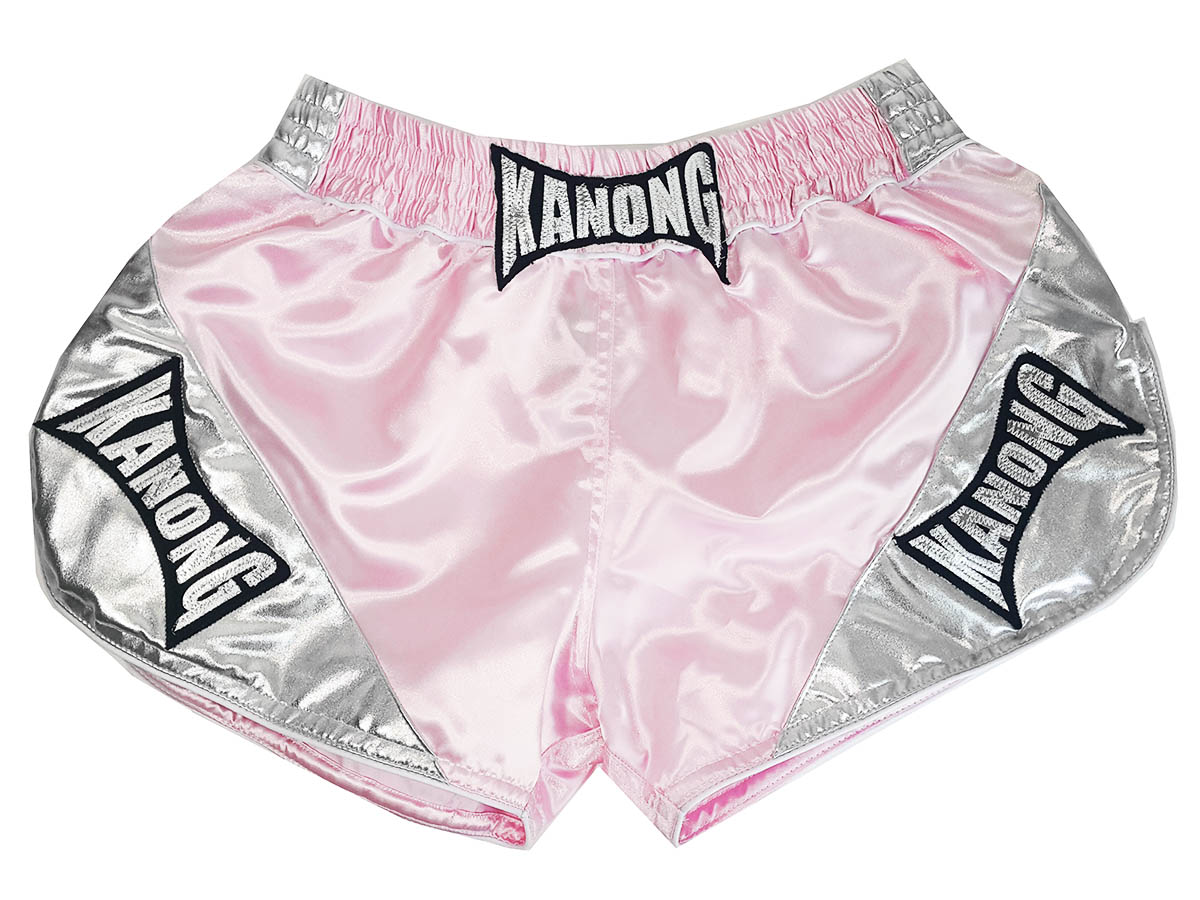 Kanong Frauen Retro Muay Thai shorts - Thaiboxhosen : KNSRTO-201-Rosa-Silber