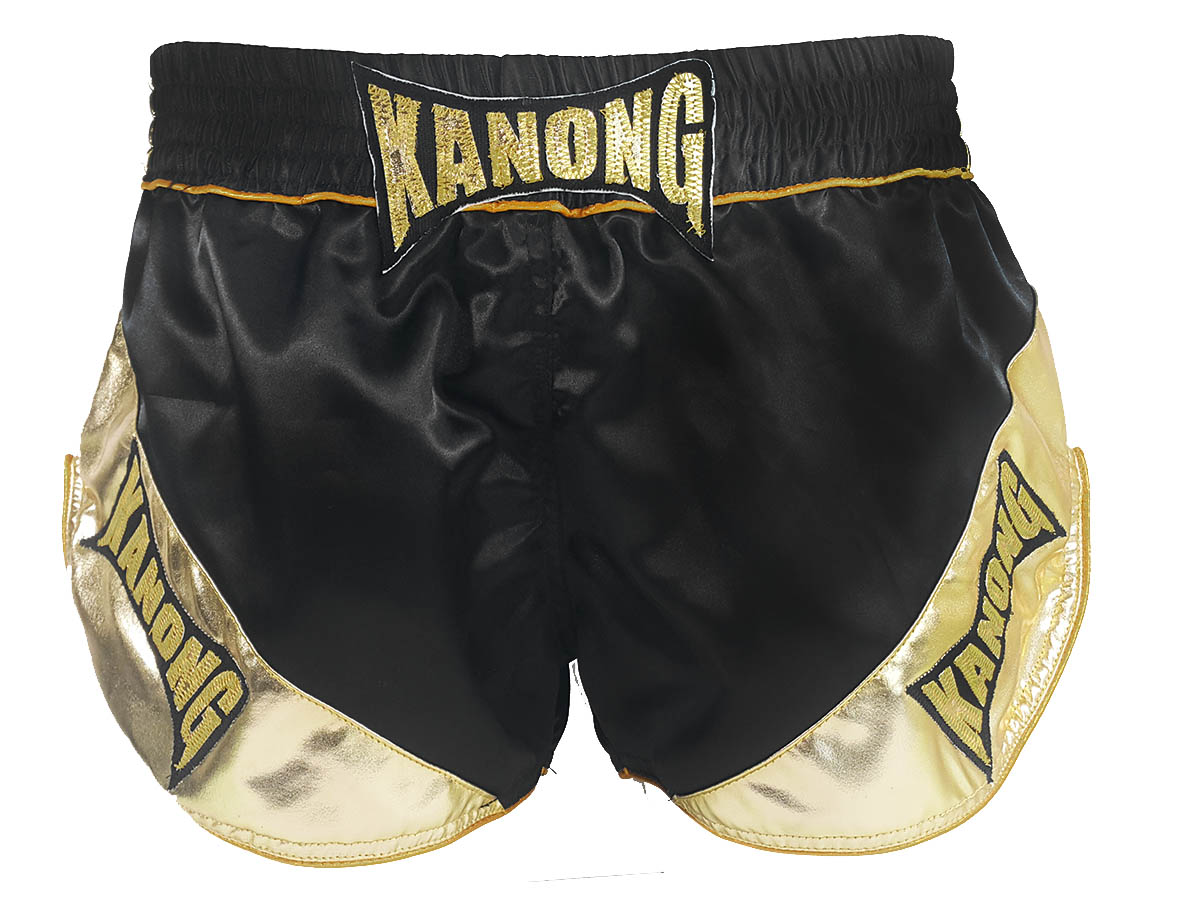 Kanong Frauen Retro Muay Thai shorts - Thaiboxhosen : KNSRTO-201-Schwarz-Gold