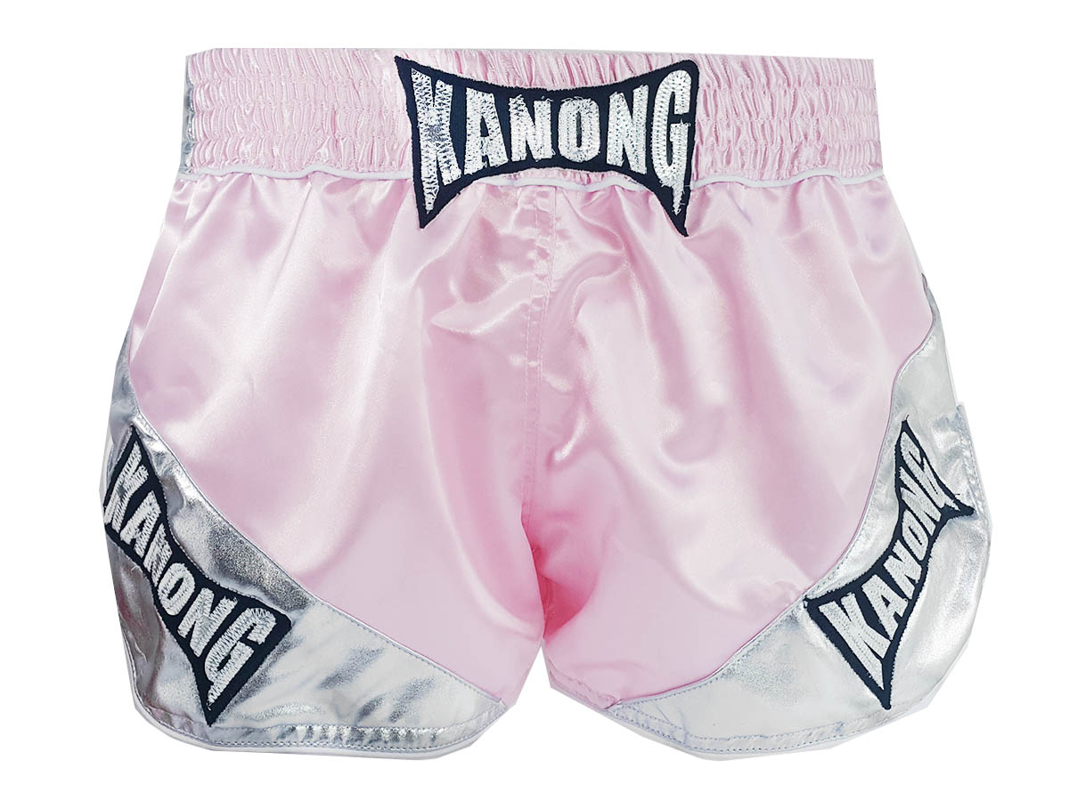 Kanong Frauen Retro Muay Thai shorts - Thaiboxhosen : KNSRTO-201-Rosa-Silber